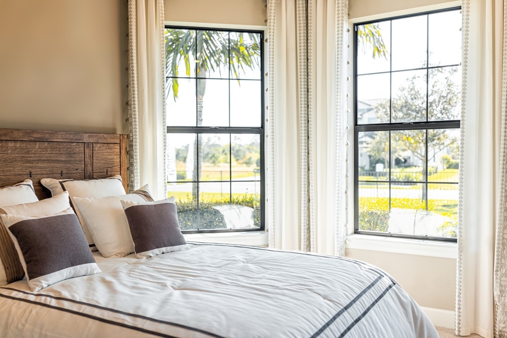 bedroom with double-hung windows