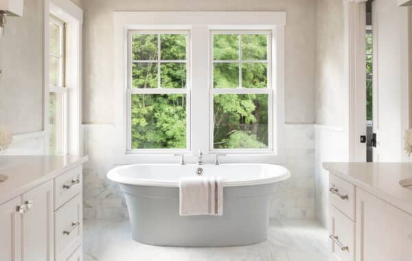 double hung window in bathroom