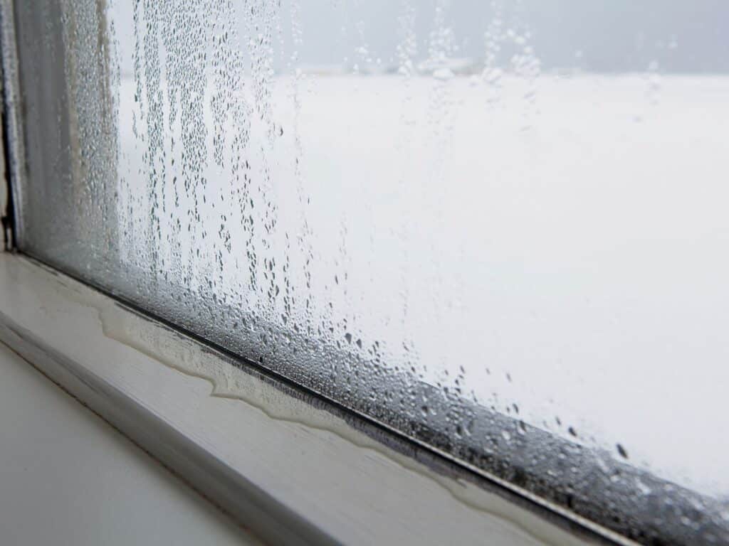 Window condensation caused by a leak