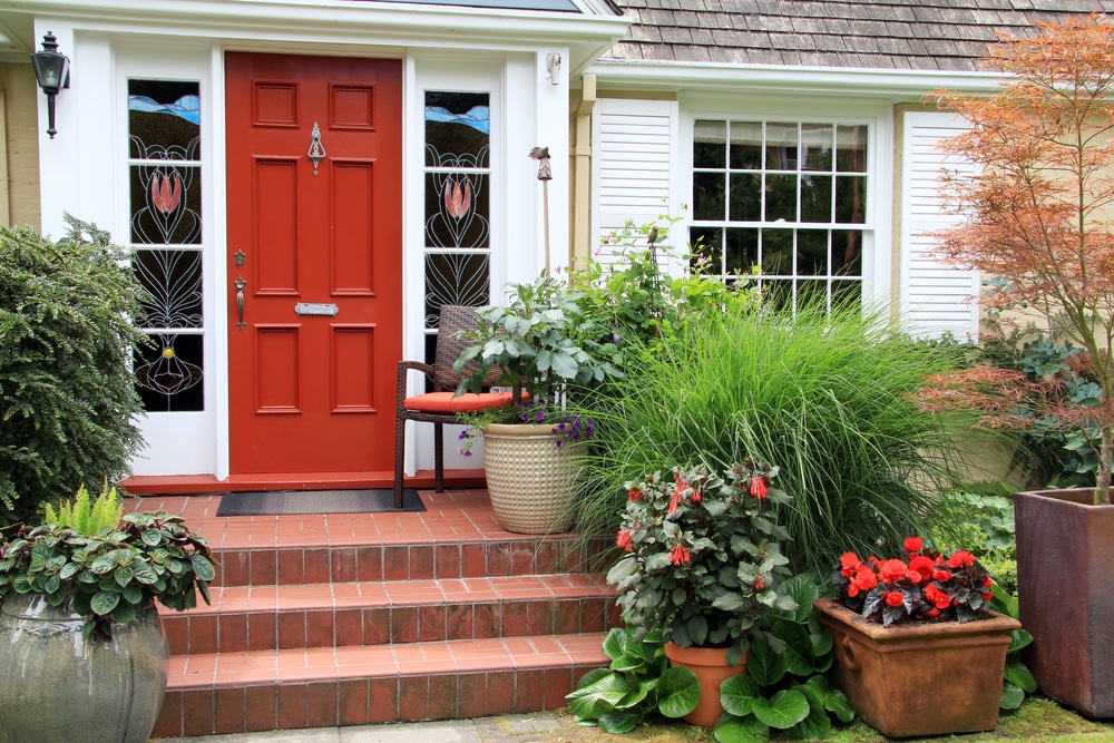 Small home with red front door