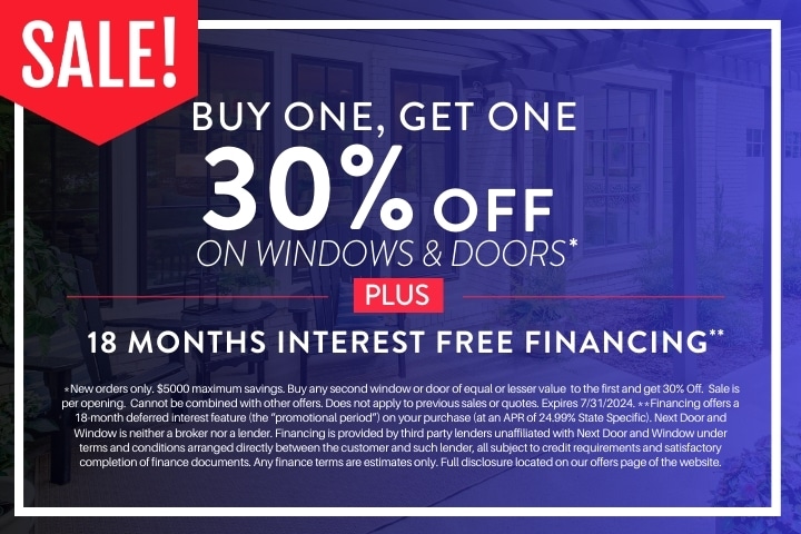 Buy One, Get One 30% Off on Windows & Doors