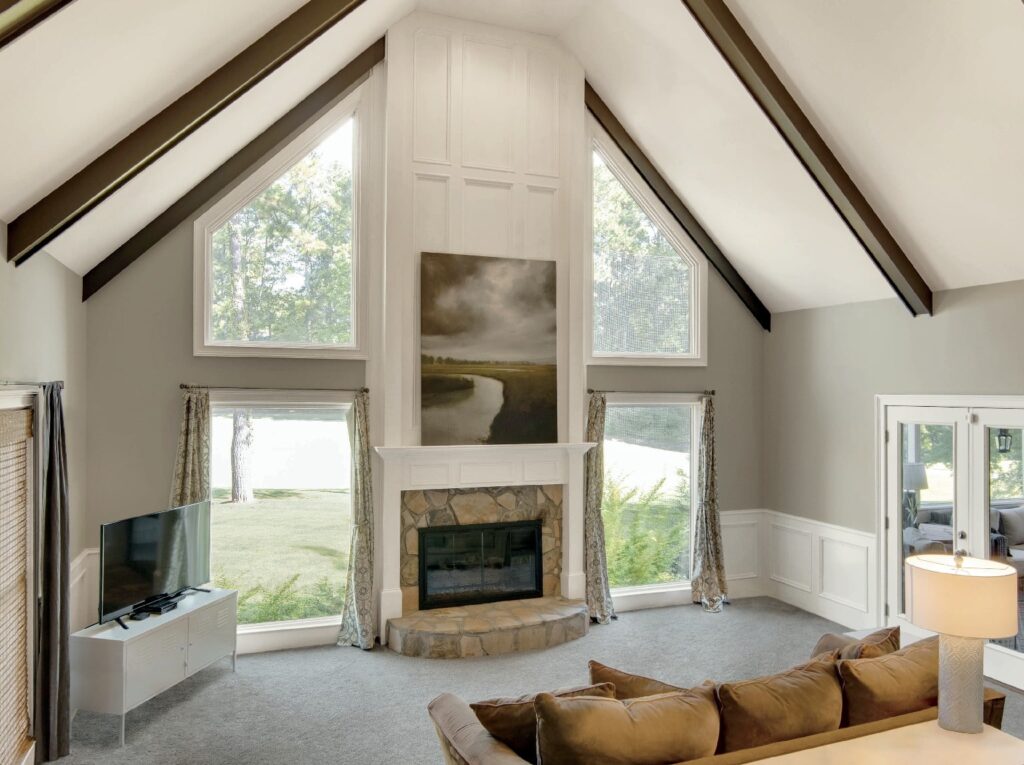 Specialty picture windows in living room