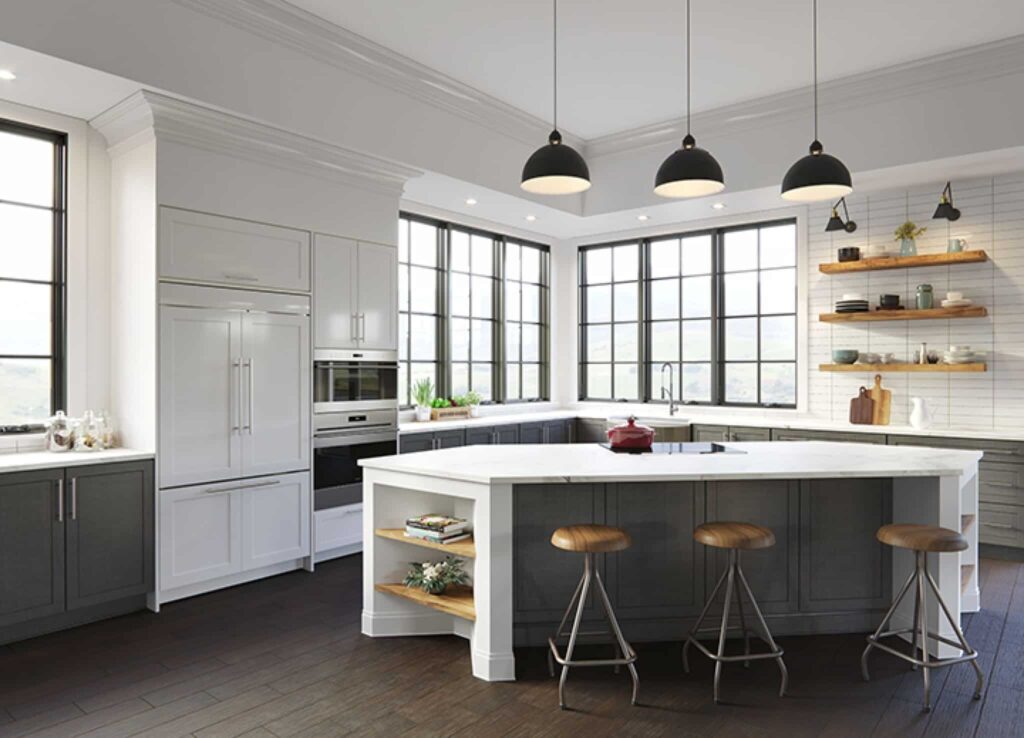 A beautiful kitchen with large windows