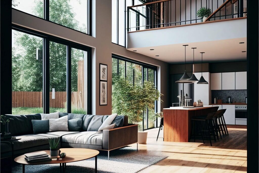 Living room with large windows