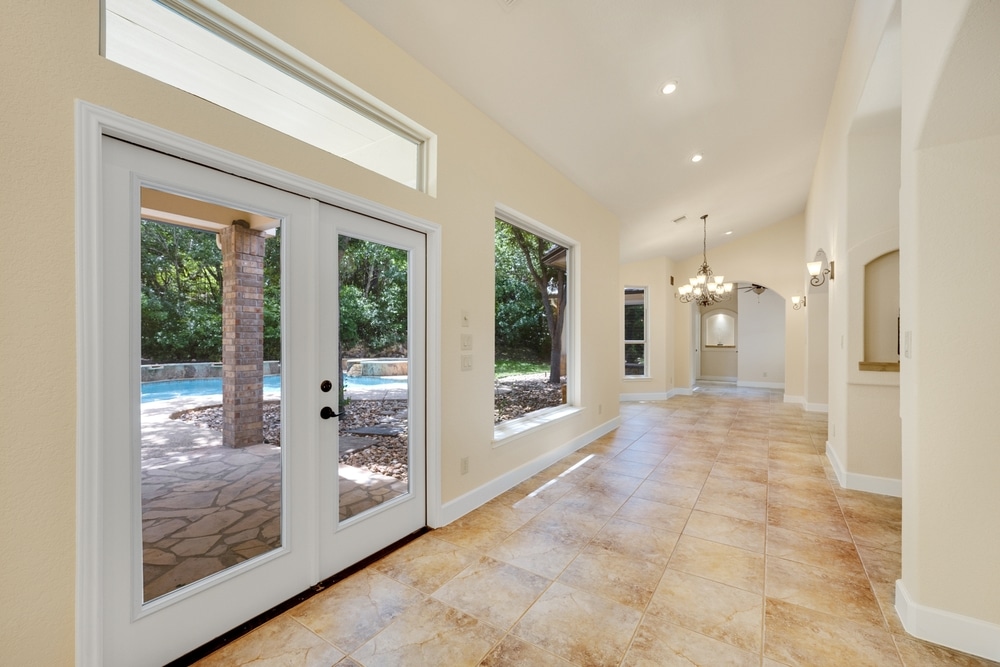 Patio door with transom window