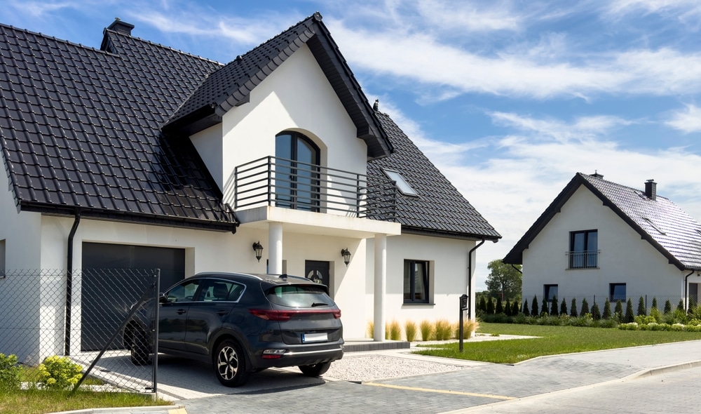 House windows with black exterior frame color
